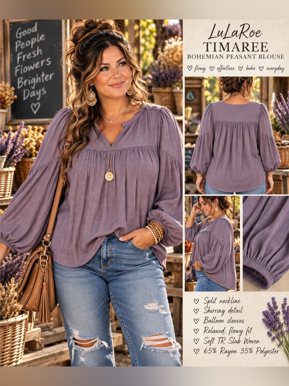 LULAROE Timaree Bohemian Peasant Blouse EUC